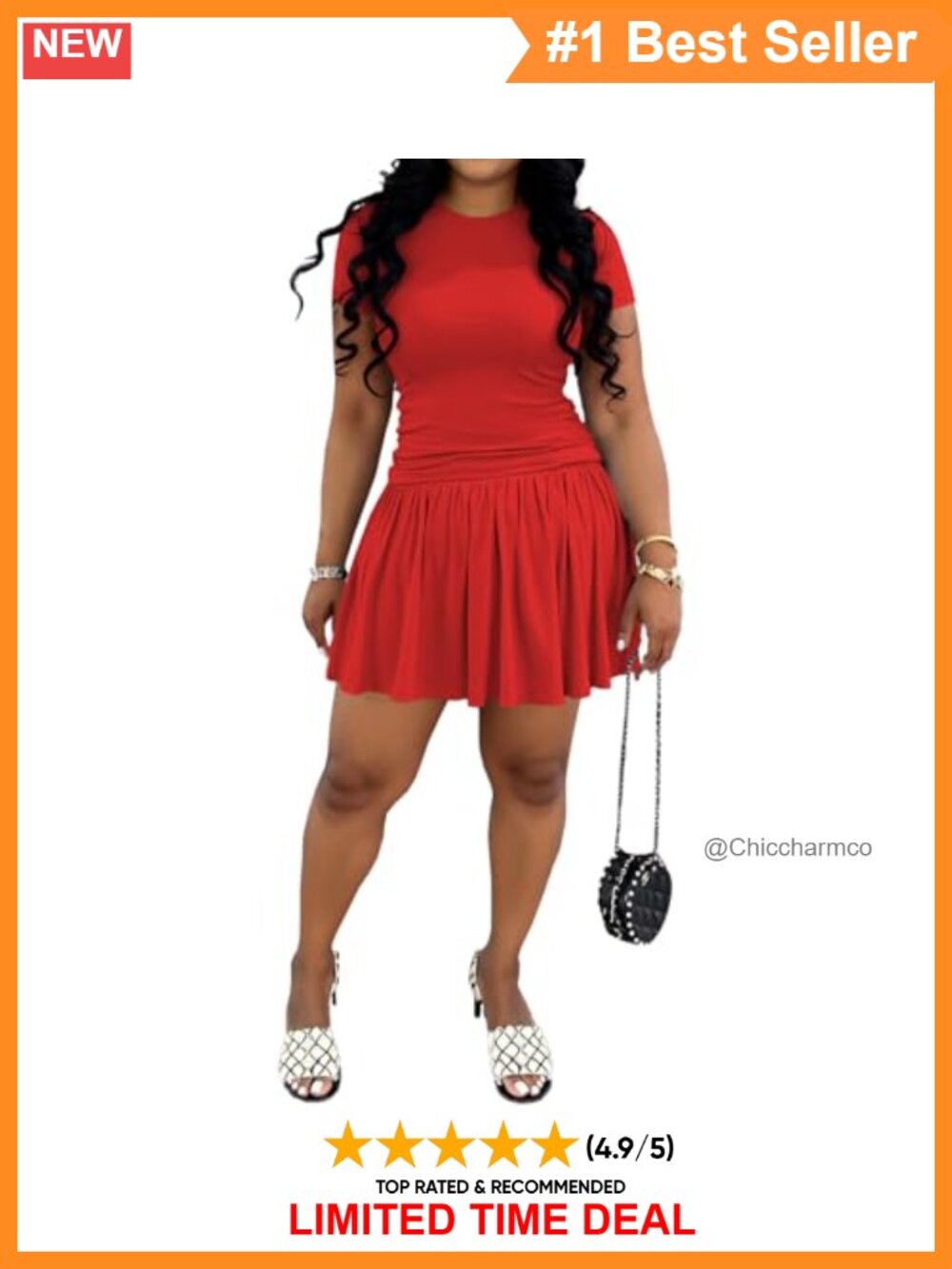 Women's 2 Piece Pleated Skirt Set Short Sleeve Slim Fit Top Casual Matching